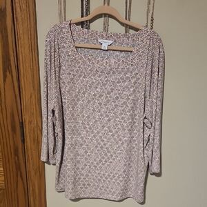 Liz Claiborne Pink and Black Geometric Square-Neck Long Sleeve Top